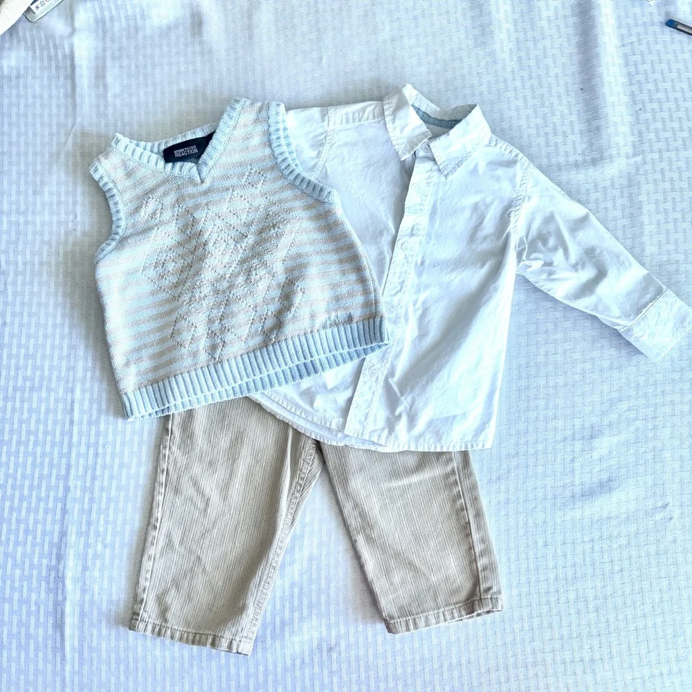 Kenneth Cole Reaction Baby Boy 3PC Outfit 18M Sweater Vest Shirt Pants‎ Easter